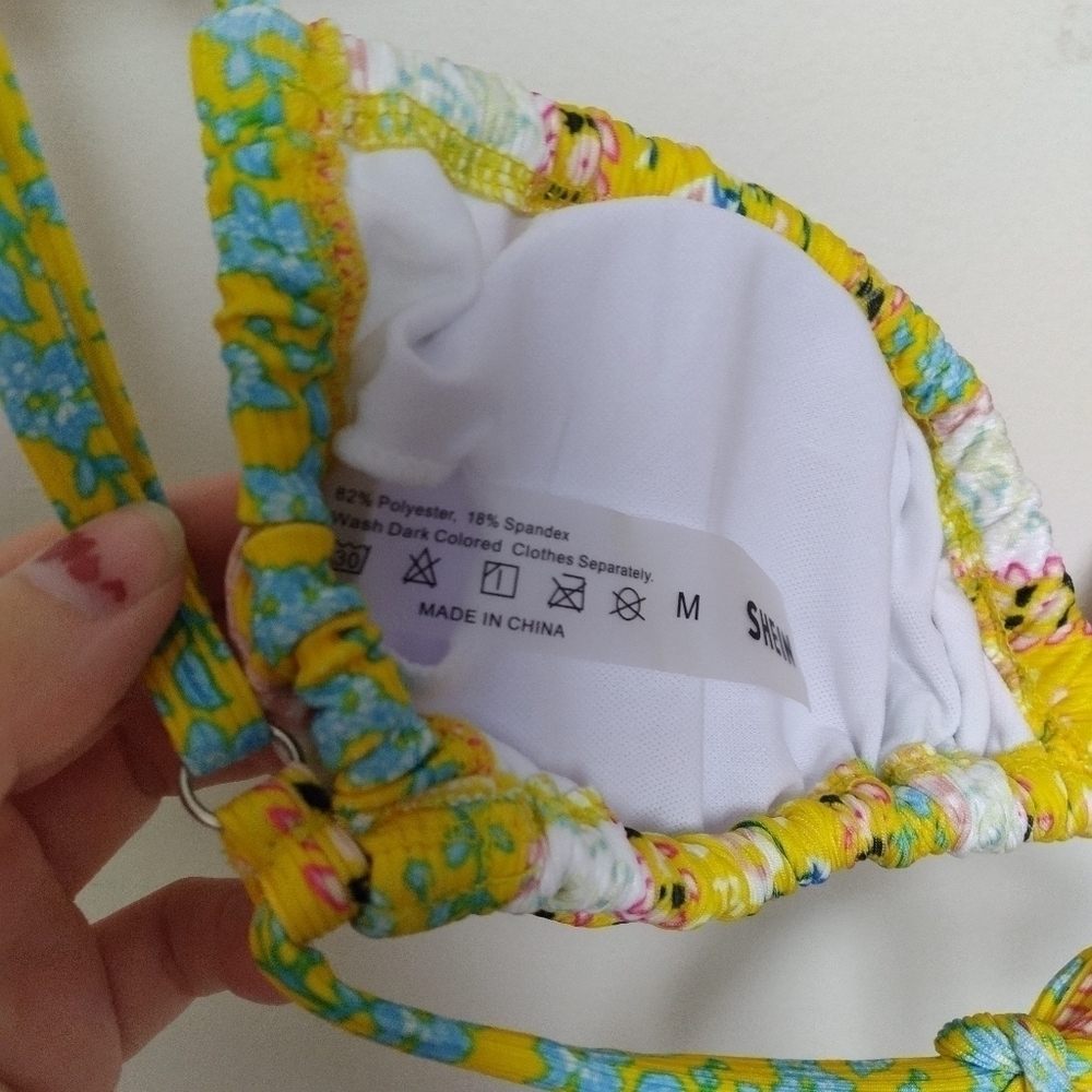 Shein Yellow Floral and Paisley Print String Bikini Top Size Medium - Picture 3 of 6